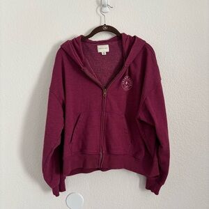 American Eagle Women's Size Large Pink Peace and Love Full Zip Hoodie Sweater
